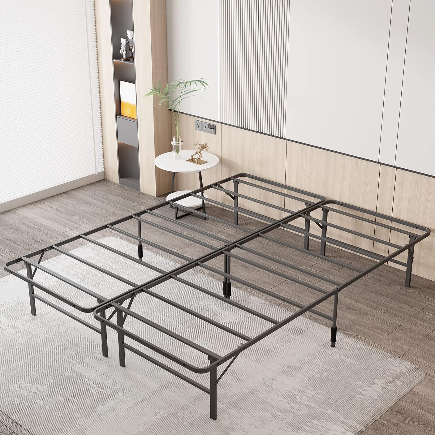 YGDU Metal Bed Frame Foldable Metal Platform Mattress Foundation with Support Up to 800lbs Steel Slats Support Noise Free Heavy Duty Bed Frame Easy Assembly, Queen