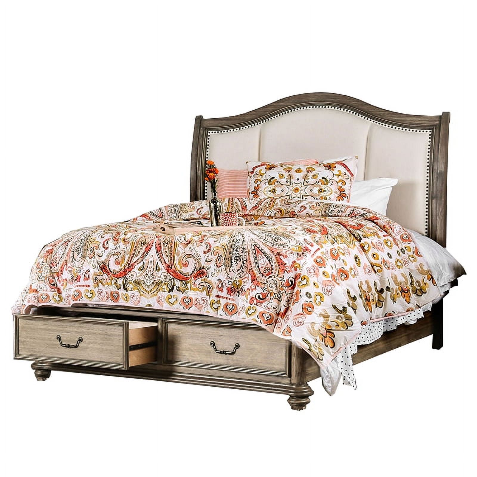 Furniture of America Calpa Queen Padded Wood Storage Bed - Rustic Natural Tone