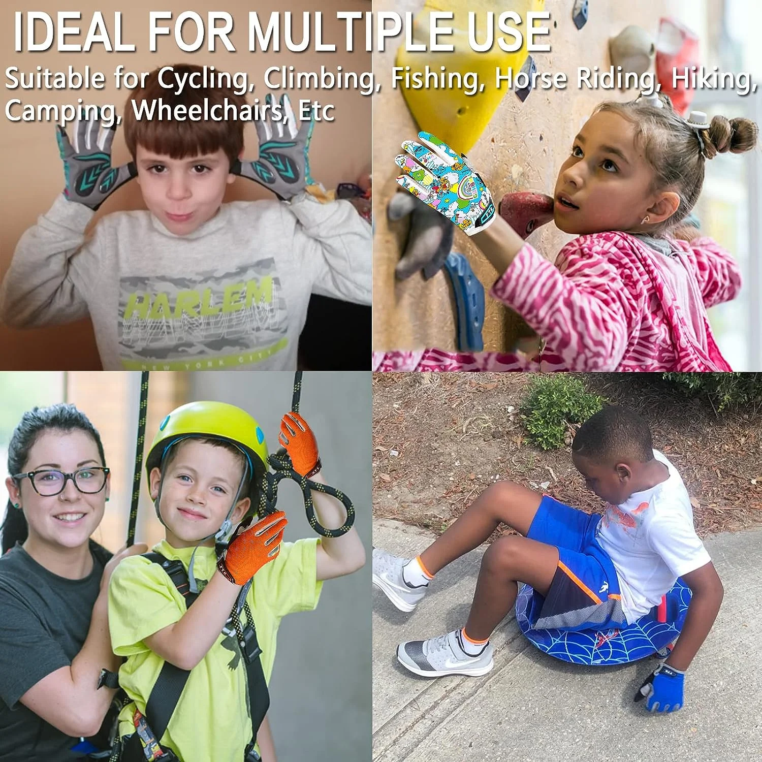 FINGER TEN Cycling Gloves Kids Boys Girls Youth Full Finger Pair Dirt Bike Riding, Children Toddler Touch Screen Mountain Road Bicycle Warm Cold Weather Gel Padded, Color Blue Orange