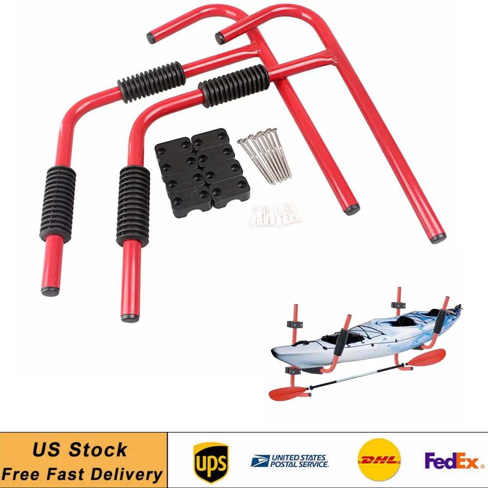 GZYF Pair Folding Kayak Rack Wall Mount Ladder Surfboard Canoe Storage Hanger Hooks Red