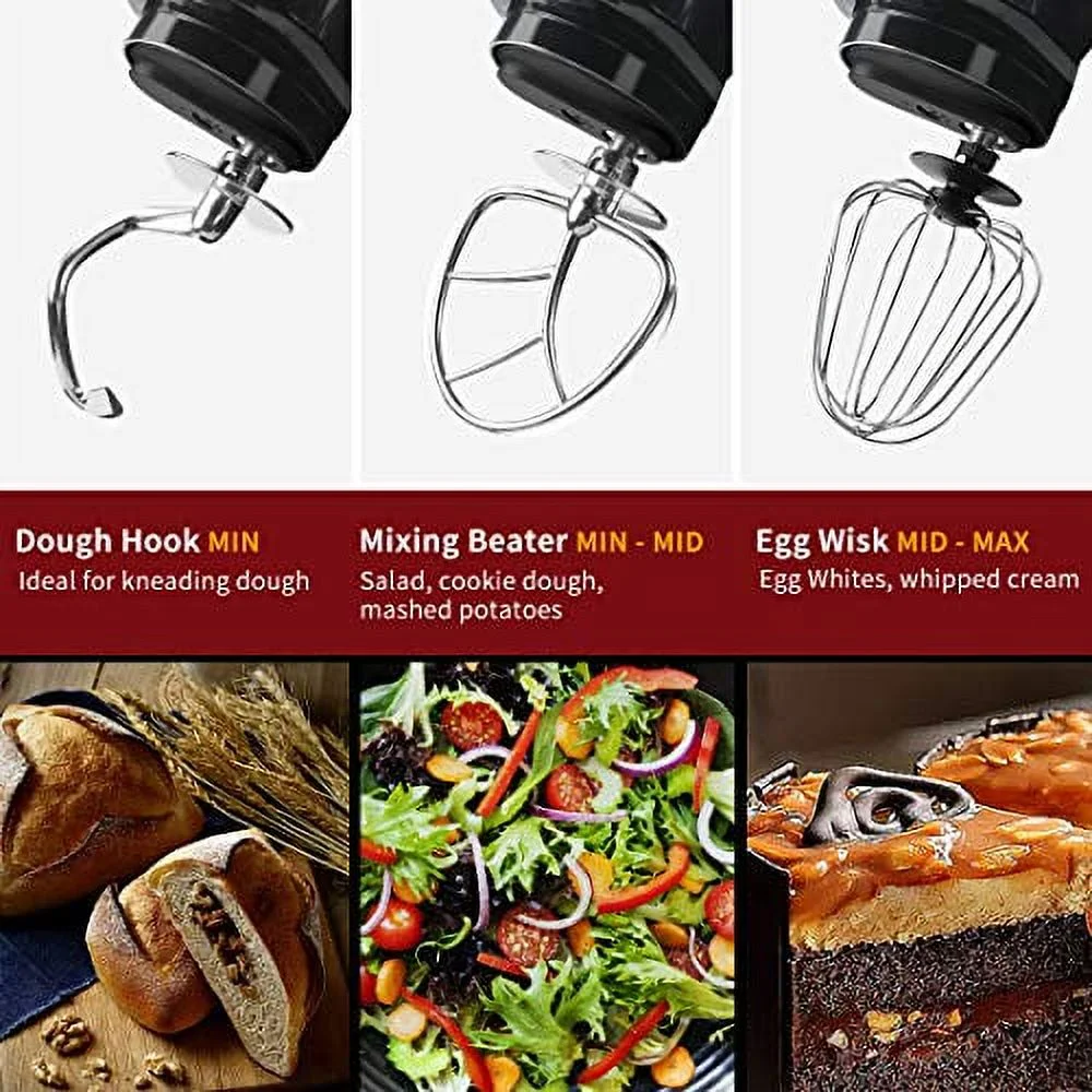 CUSIMAX Dough Mixer Tilt-Head Electric Mixer with 5-Quart Stainless Steel Bowl, Dough Hook, Mixing Beater and Whisk, Black