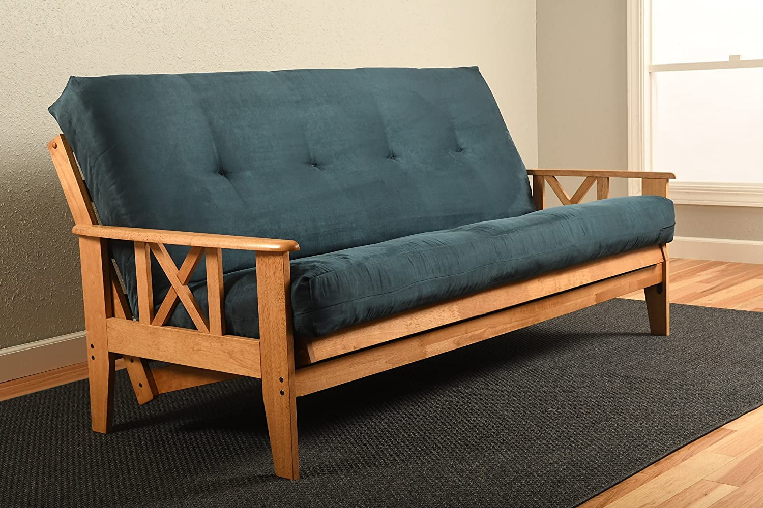 Futon Mattress INNERSPRING Full Size Sleeper Bed Replacement Suede Fabric (Navy)