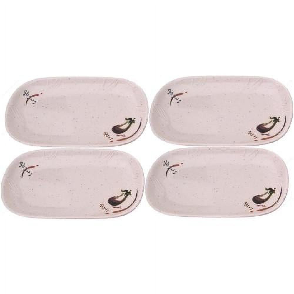 EP3301 Rectangular Couple Melamine Plates With Eggplant Design, 8¼ X 5¼ Inches, Set Of 4
