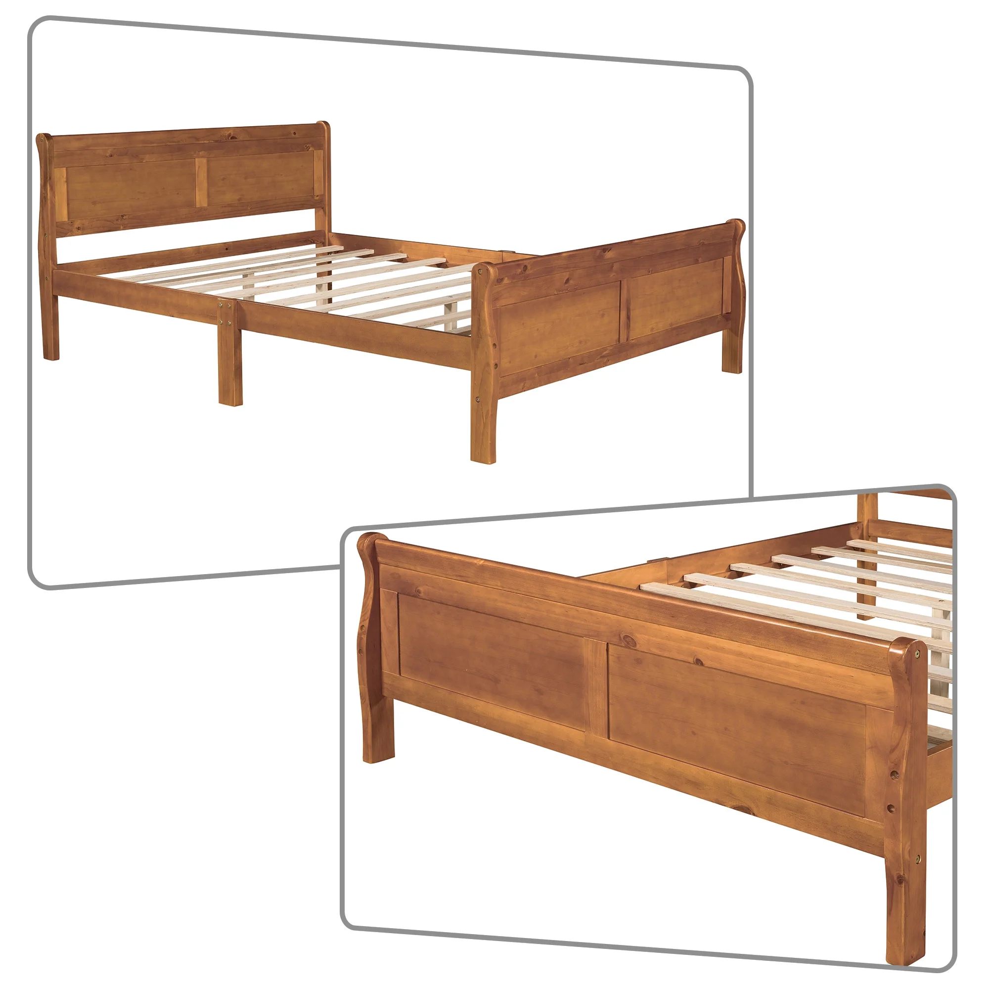 Classic and Minimalist Style Queen Size Wood Platform Bed with Headboard and Footboard, Oak