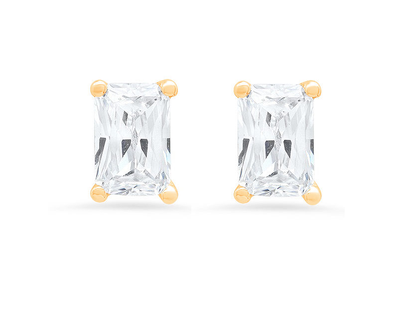 Clara Pucci 1.0 ct Brilliant Emerald Cut Solitaire Studs VVS1 Genuine Conflict free Yellow Natural Citrine Real Stamped Solid 18K Yellow Gold Earrings Push back