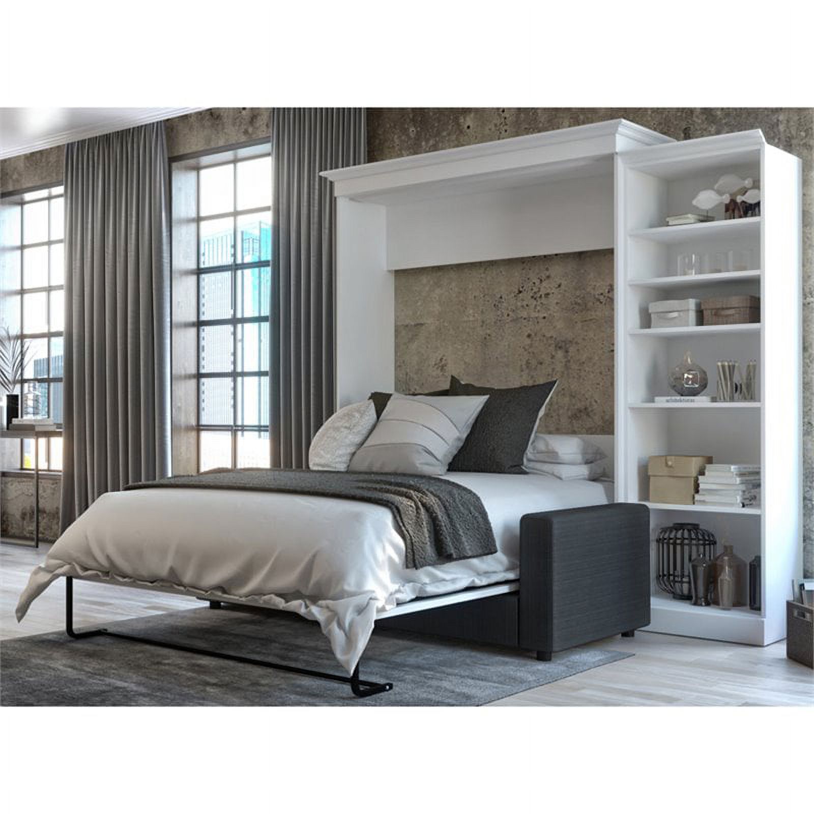 Atlin Designs Wood Queen Murphy Bed with Sofa & Organizer in White/Gray