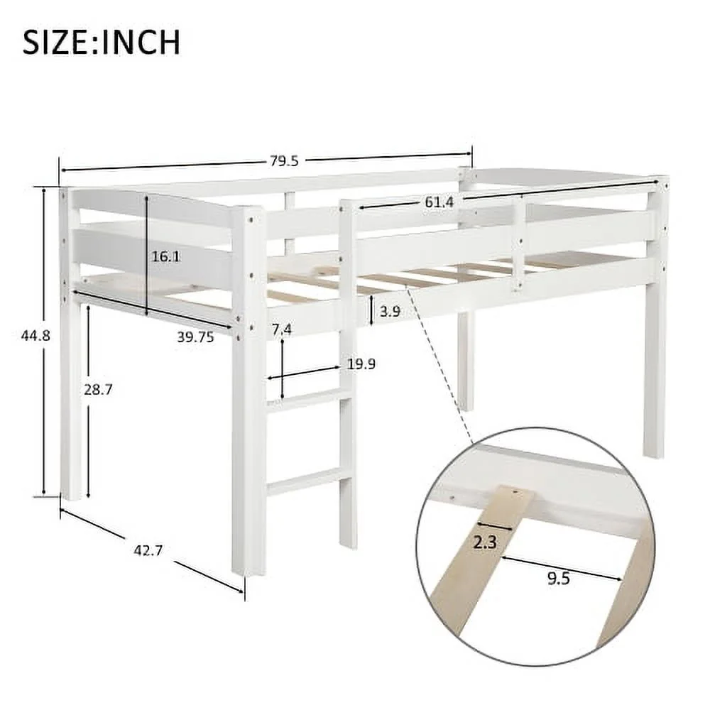 Adrinfly Twin Wood Loft Bed Low Loft Beds with Ladder,Twin,White