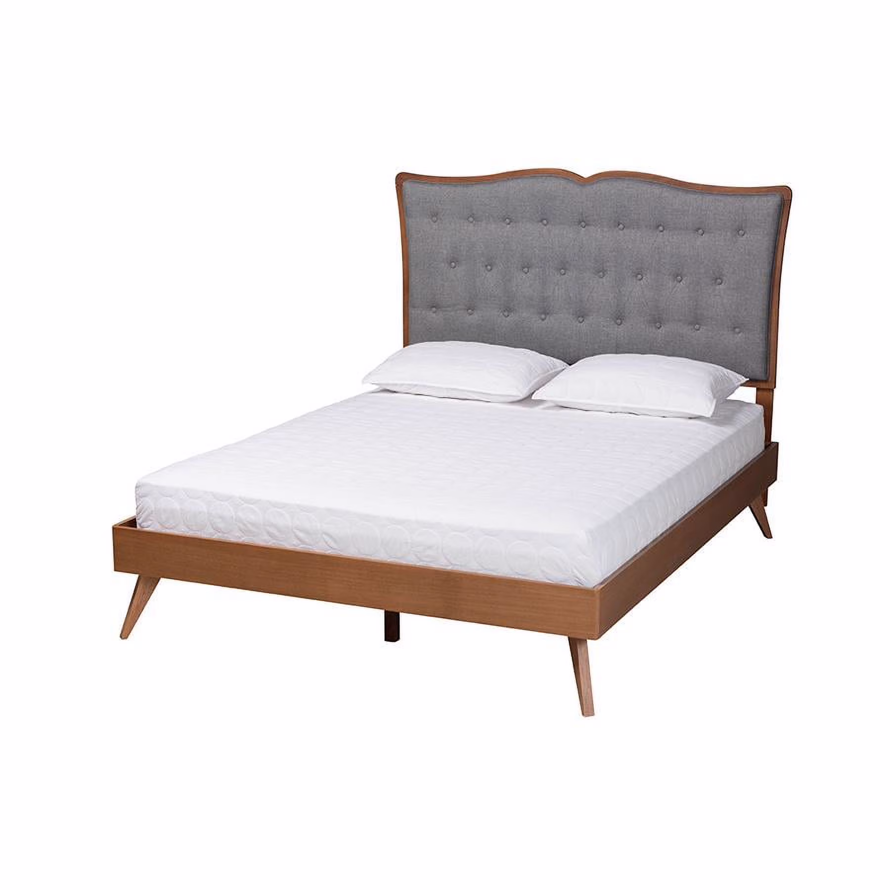 Baxton Studio Hawthorn Gray Fabric and Brown Wood Queen Size Platform Bed