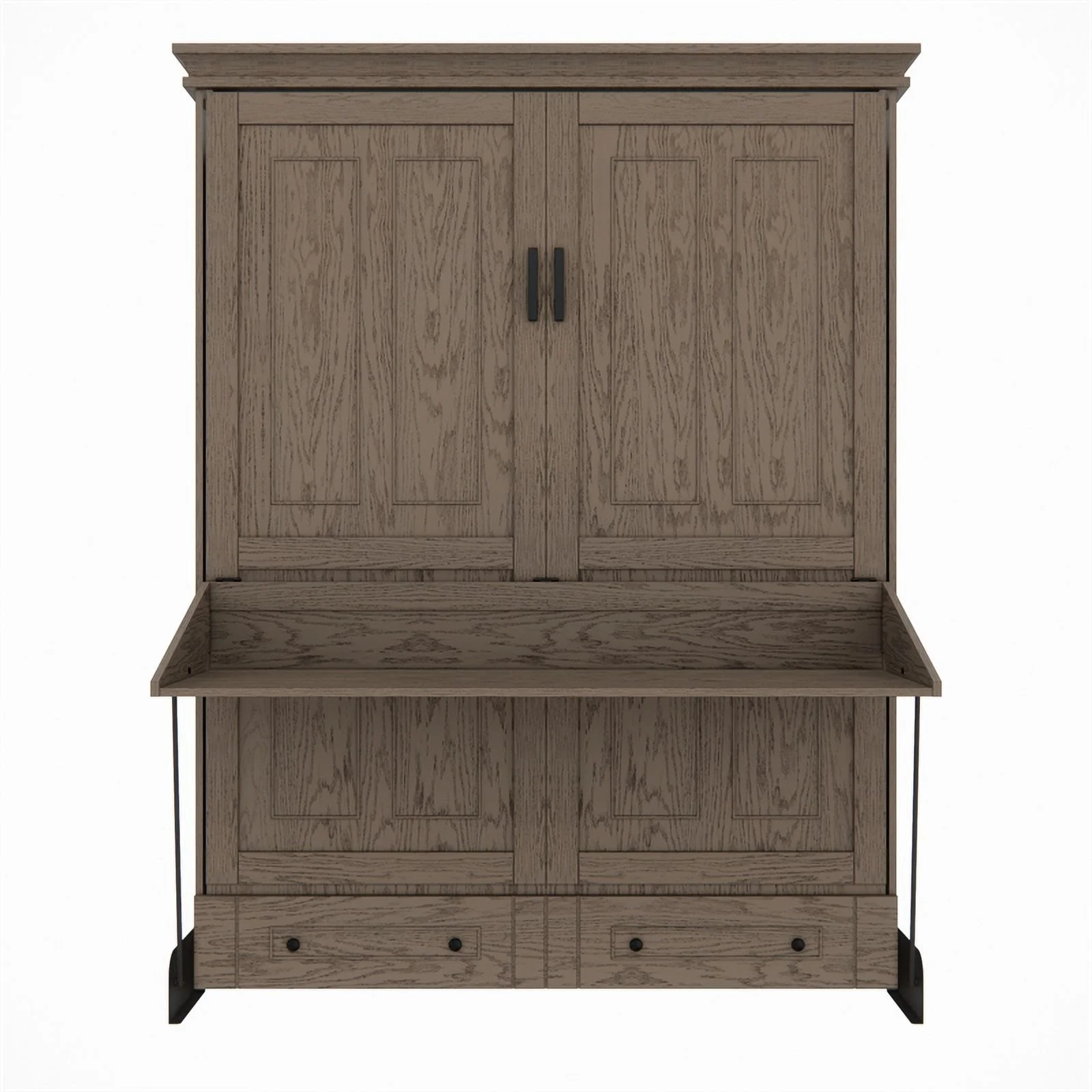 Pemberly Row Transitional Queen Solid Wood Murphy Wall Desk Bed in Gray