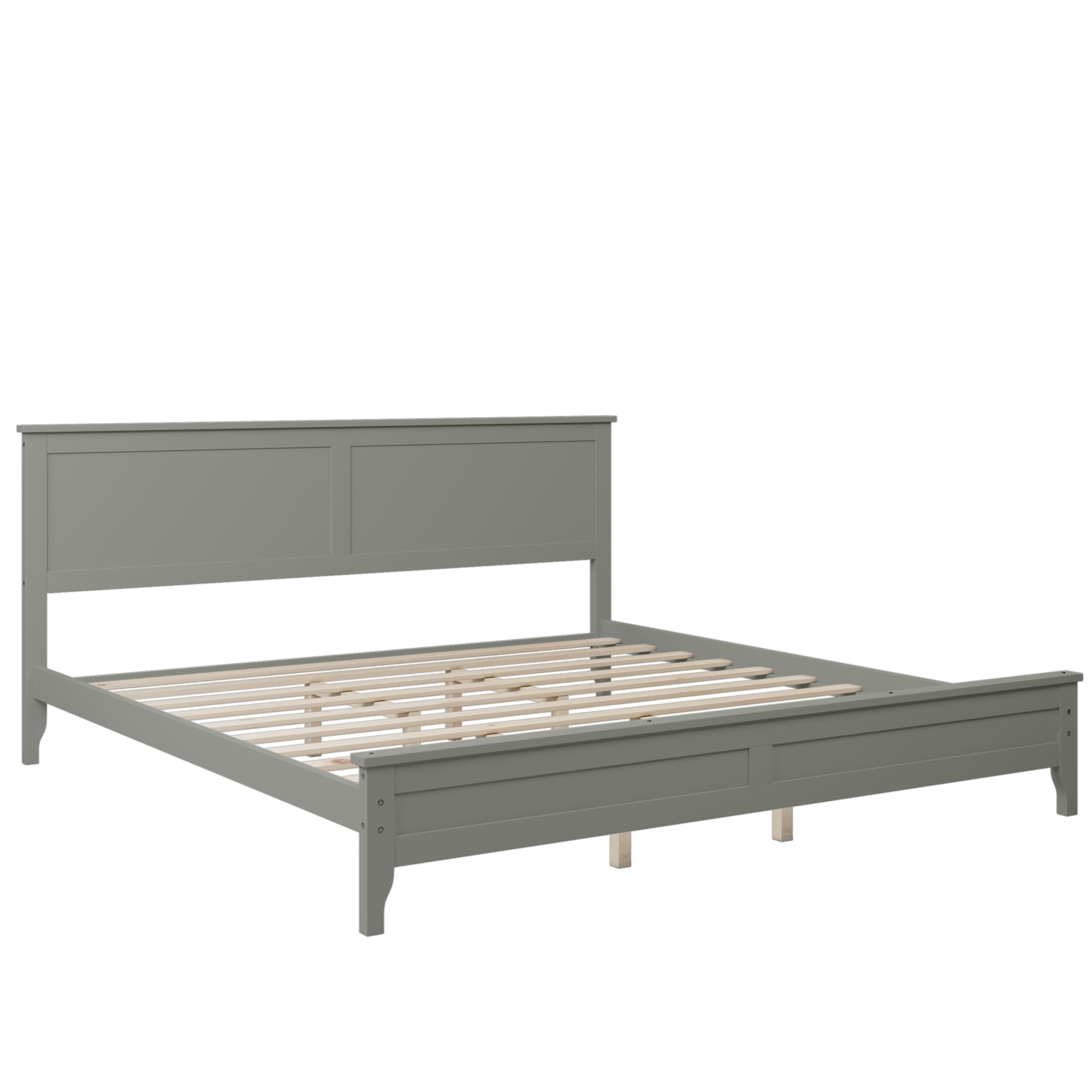 King Size Pine Platform Bed Frame with Headboard for Kids Adults, Solid Wood Slats Support, No Box Spring Needed/Easy Assembly