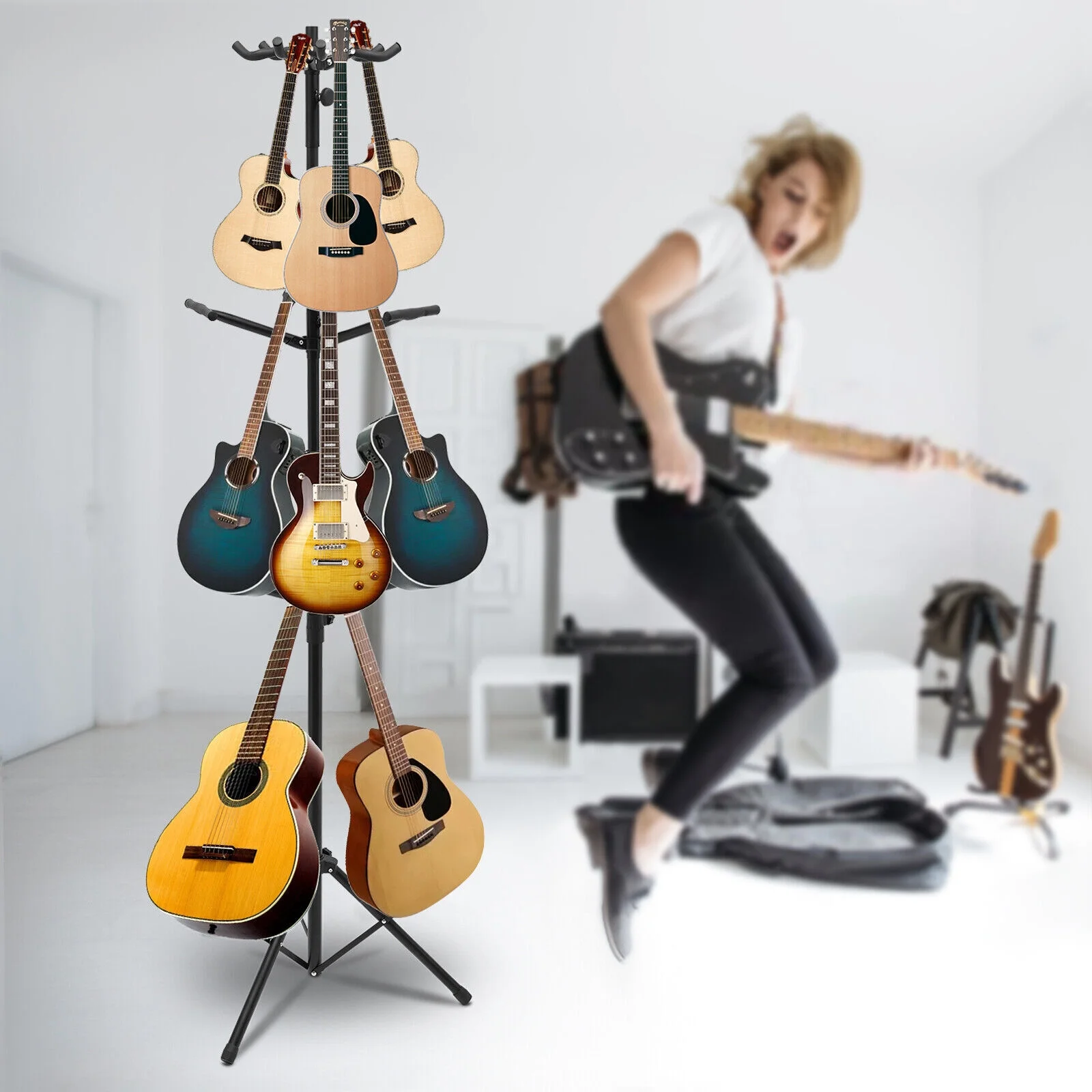 Guitar Holder 9 Guitar Rack Stand Multi-Instrument Guitar Ukulele Bass Holder