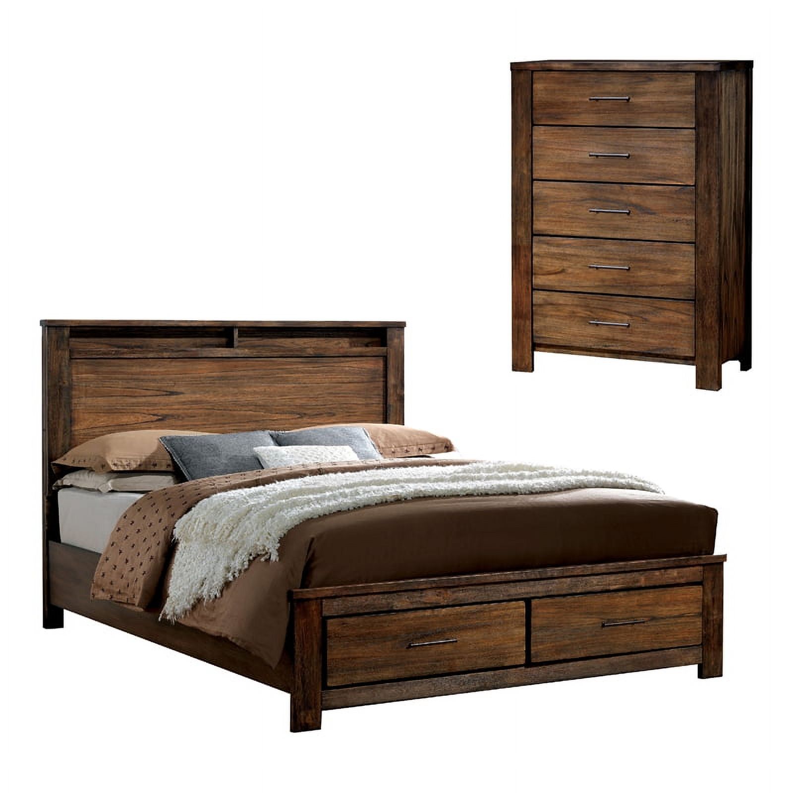 Furniture of America Gilbert 2-Piece Oak Wood Queen Panel Bed and Chest Set