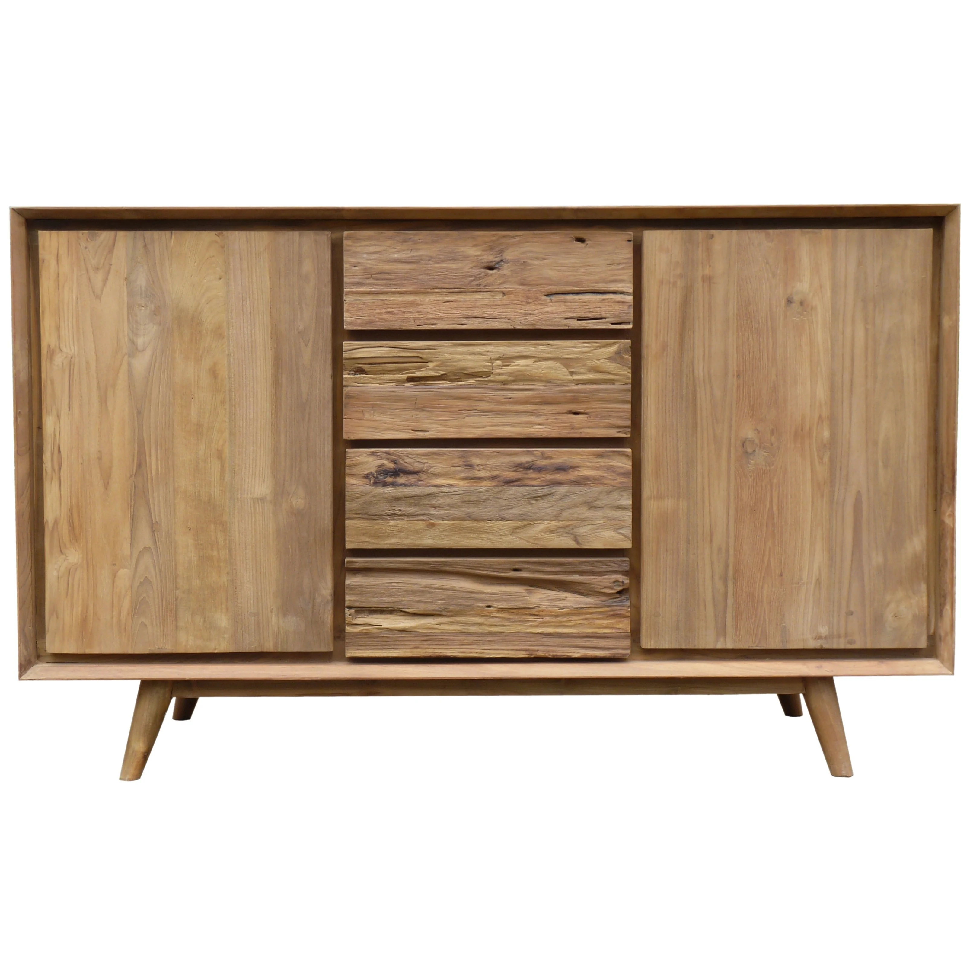 Recycled Teak Wood Wood Retro Dresser with 2 Doors, 4 Drawers