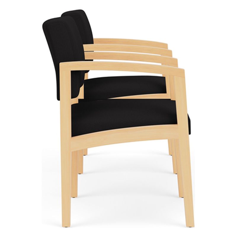 Lesro Lenox Wood 2-Seat Fabric Reception Tandem w/ Center Table in Black/Natural