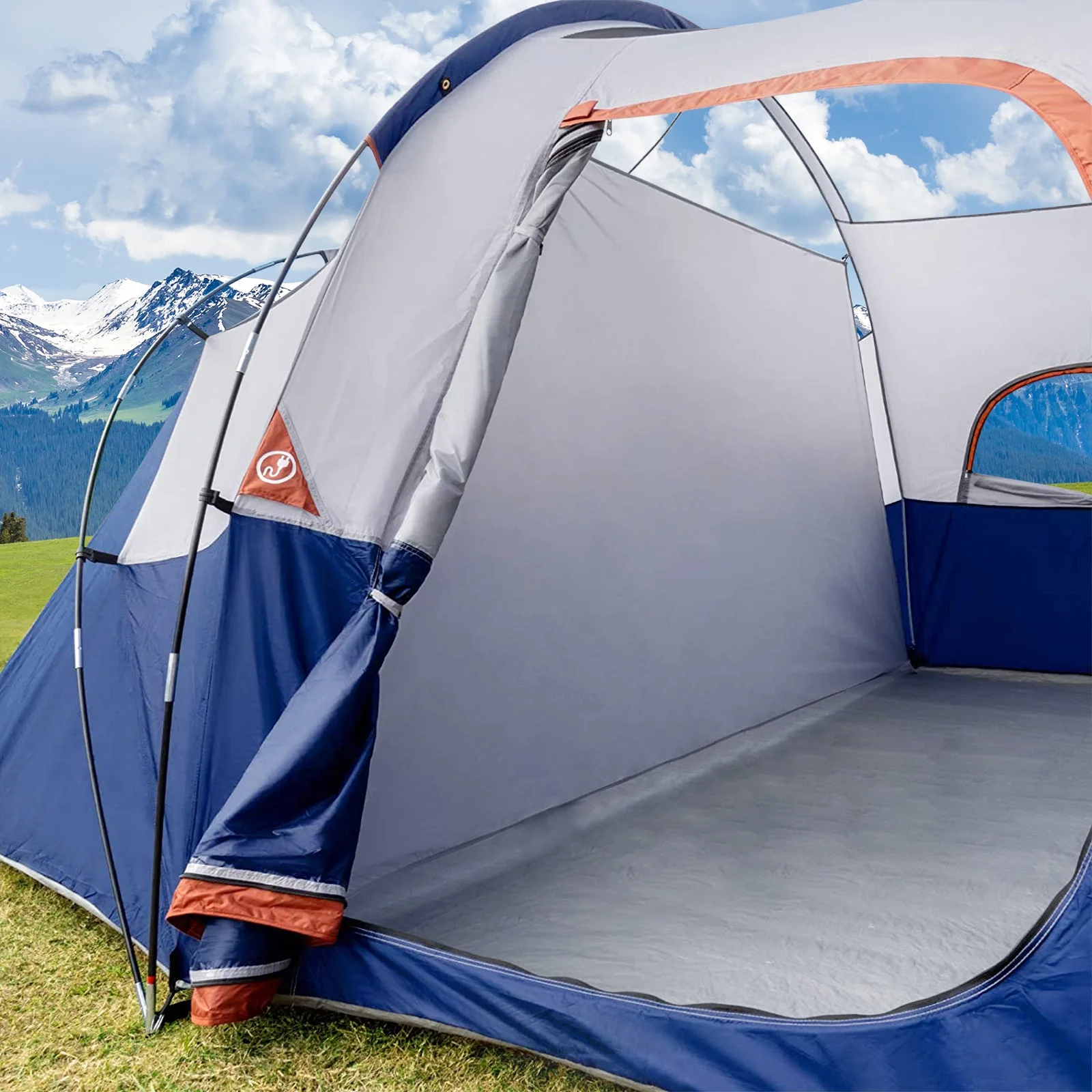 CAMPROS 9 Person Camping Tent, Easy Set up Waterproof Tent, Room Divider, Blue