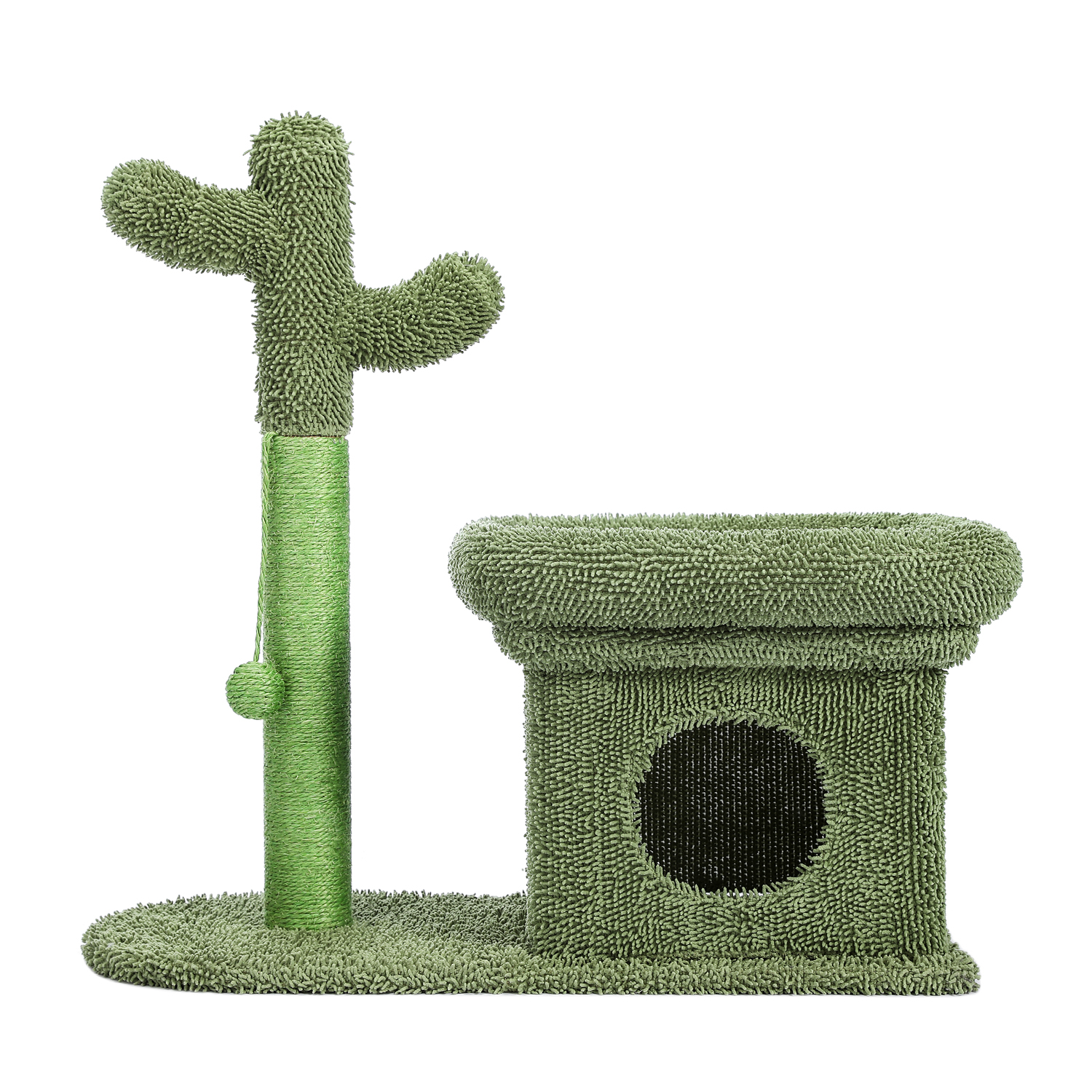 ZephyPaws Cat Tree 27.6 inches with Cactus Scratching Posts, Creative Scratching Posts, Stylish Cat Tree, with Ball and Cat House Green