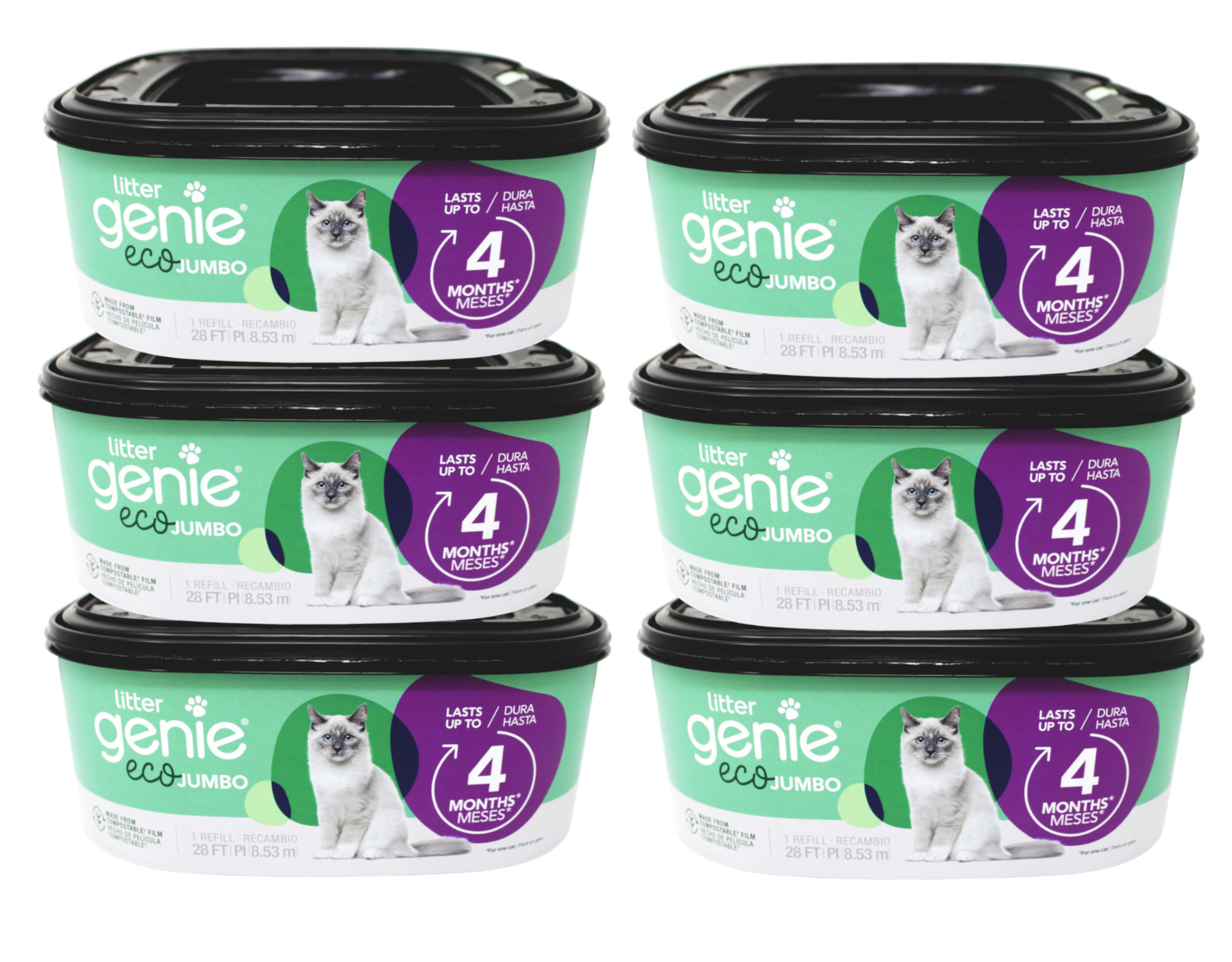 Litter Genie Jumbo Eco refill 28ft, 4 months - 6 Pack