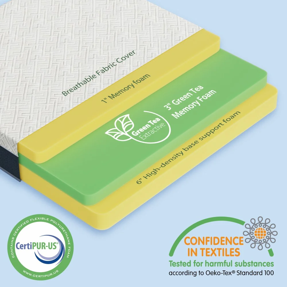 HOXURY 10 Inch Queen Mattress, Green Tea Medium Firm Memory Foam Queen Size Mattresses in a Box