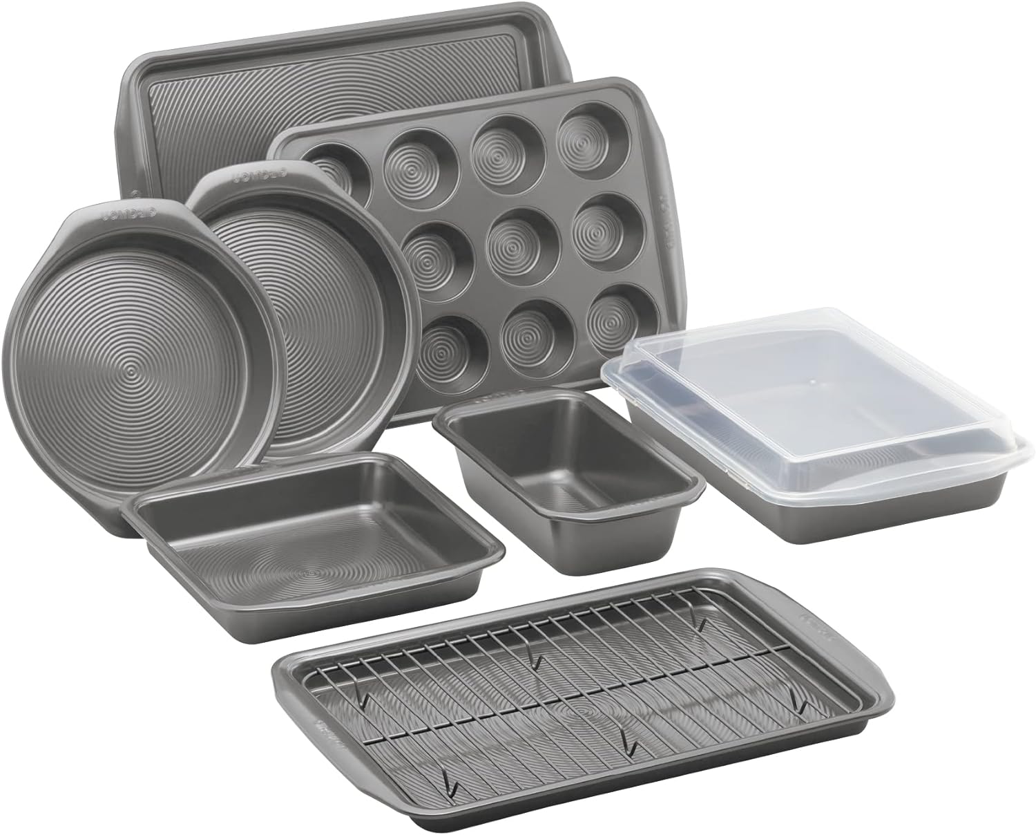 OUWI Momentum Non Stick Bakeware Set - 10 Piece Baking Set with Baking Trays, Cake Tins, Muffin Tray and Cooling Rack, Carbon Steel, Dishwasher Safe