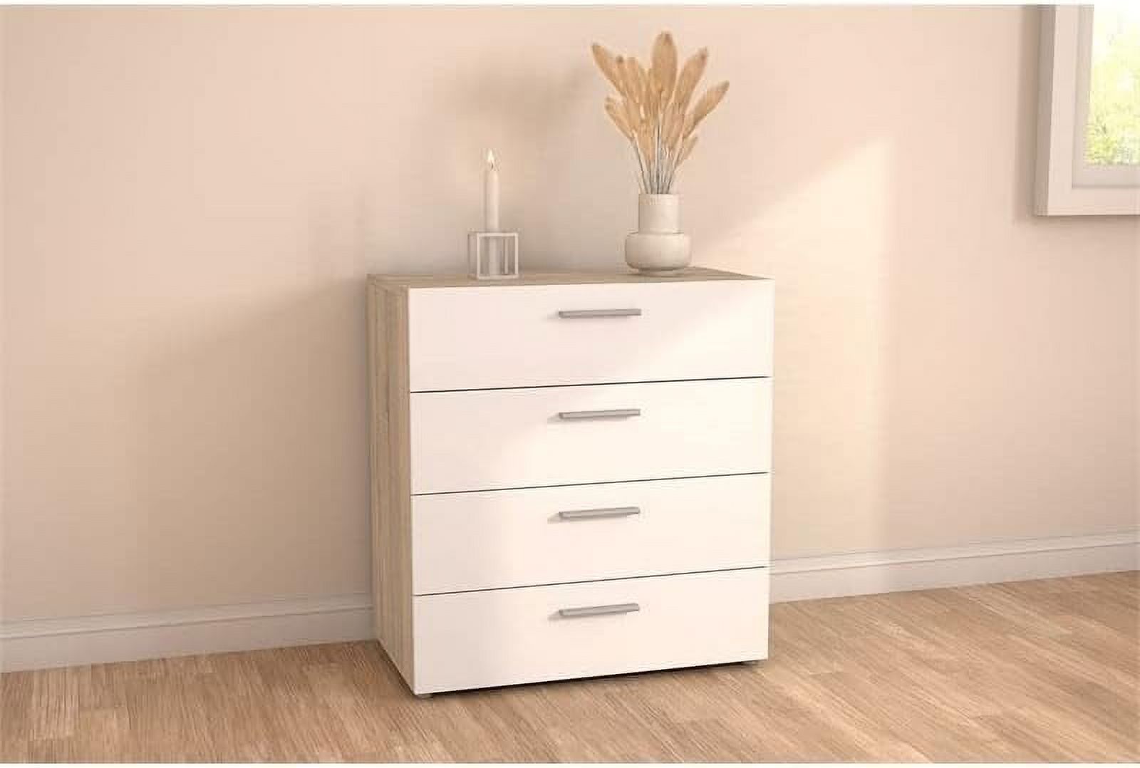 Modern 4 Drawer Chest/Bedroom Dresser In Oak Structure White High Gloss