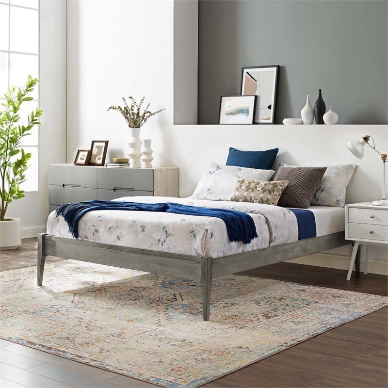 Hawthorne Collections Modern Wood Twin Platform Bed Frame in Gray