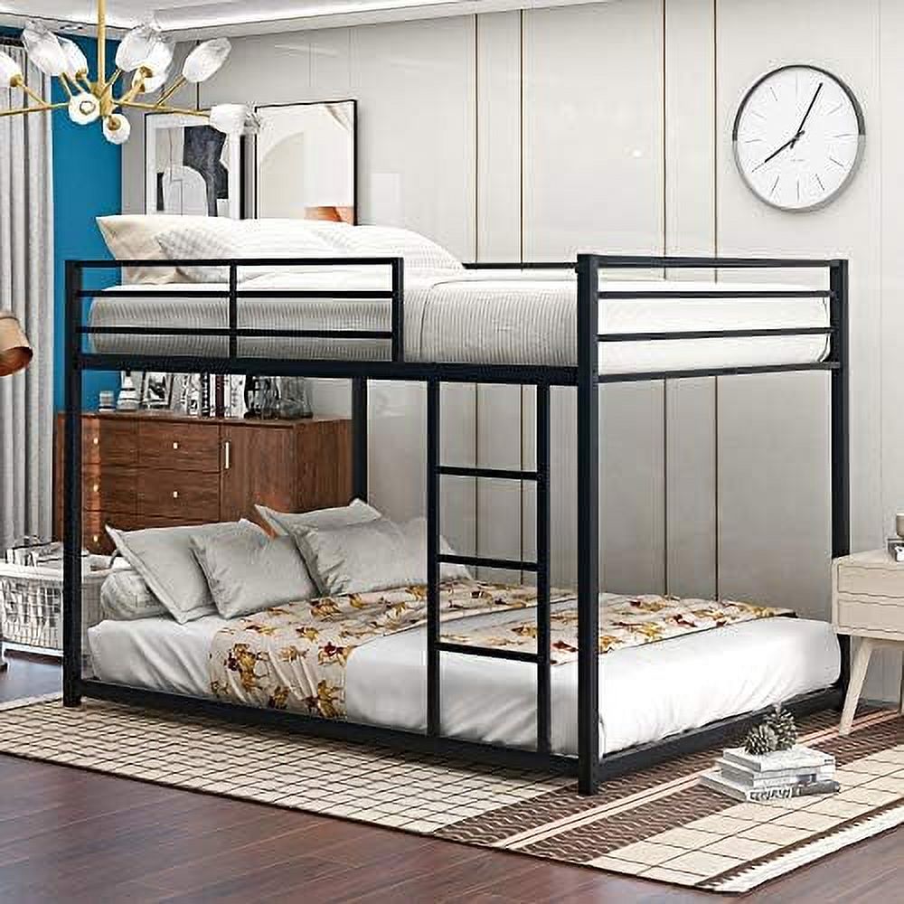 HBBOOMLIFE Full Over Full Bunk Bed  Low Bunk Bed with Ladder Sturdy Metal Frame Full Over Full bunk Bed with Safety Rails  Modern Style bunk beds for Bedroom  Dorm  Boys  Girls  Adults Si