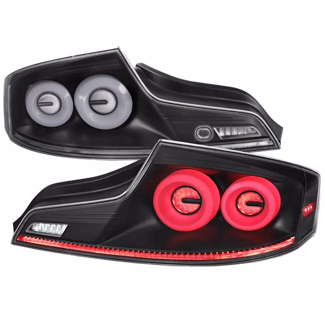 Spec D Tuning  Breathing Light Effect Coupe LED Tail Lights with Matte Black Housing Clear Lens White LED Bar Sequential Turn Signal for 2003-2007 Infiniti G35