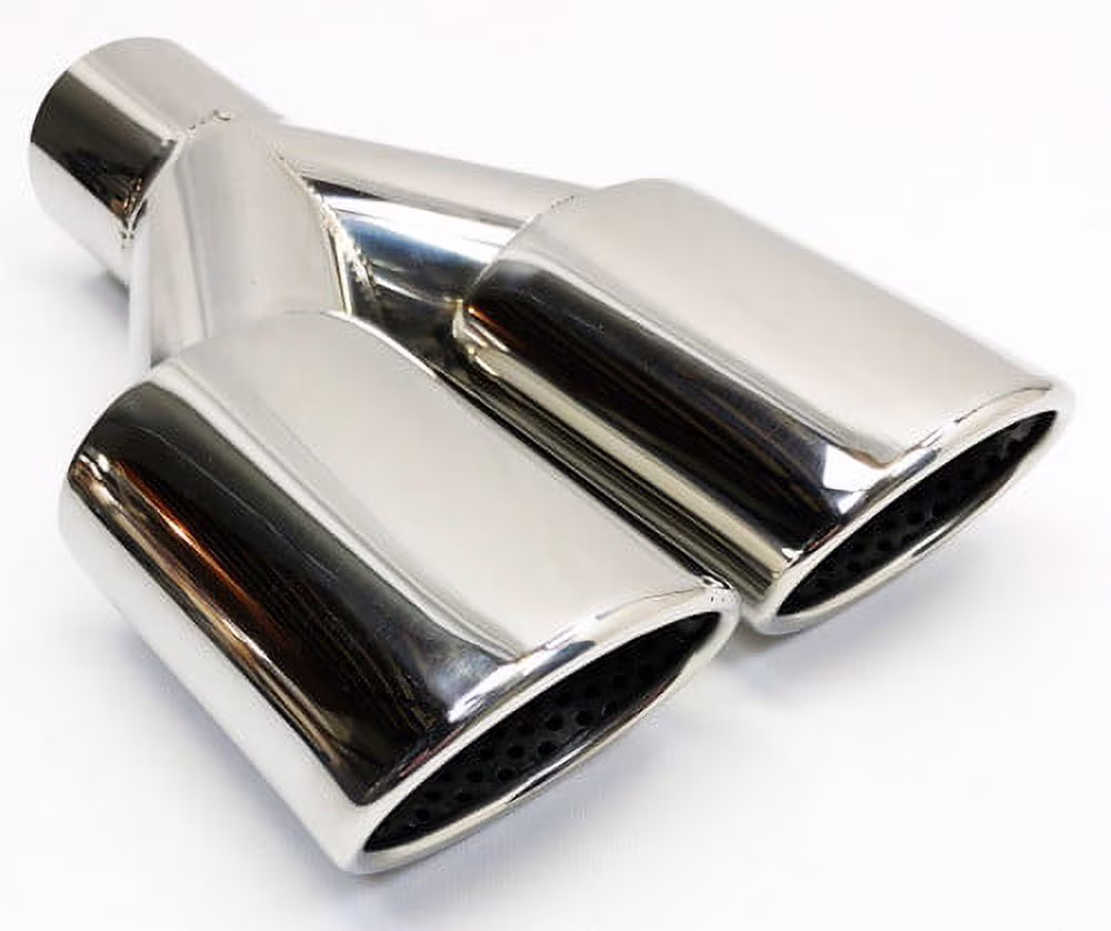 Exhaust Tip 2.50 Inlet Dual 3.00 Oval X 2.50 High Outlets 9.75 In Long Resonated Polished 304 Stainless Steel WDOR30250975-250-HP-SS Wesdon Exhaust Tip