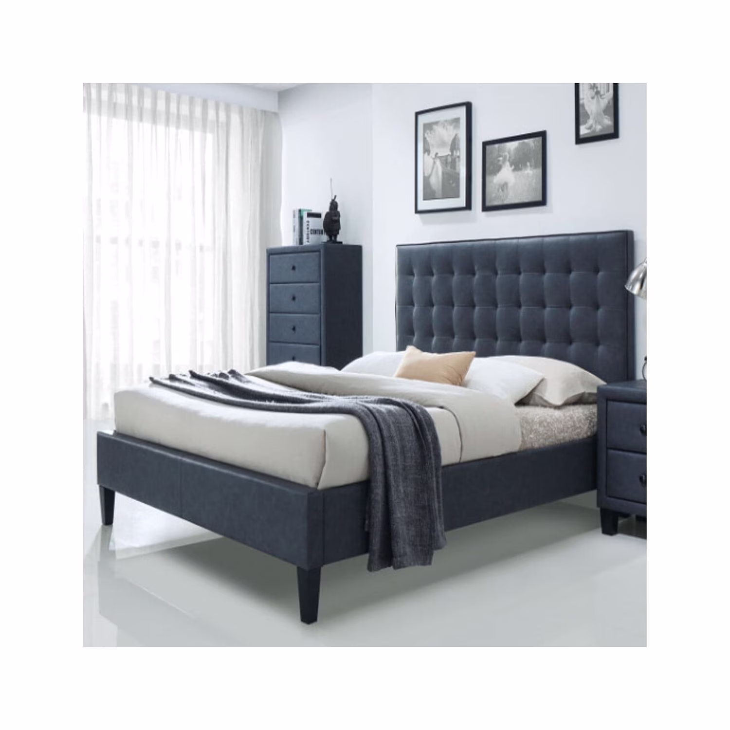 Luxurious And Stylish Fully Padded Queen Bed Grey