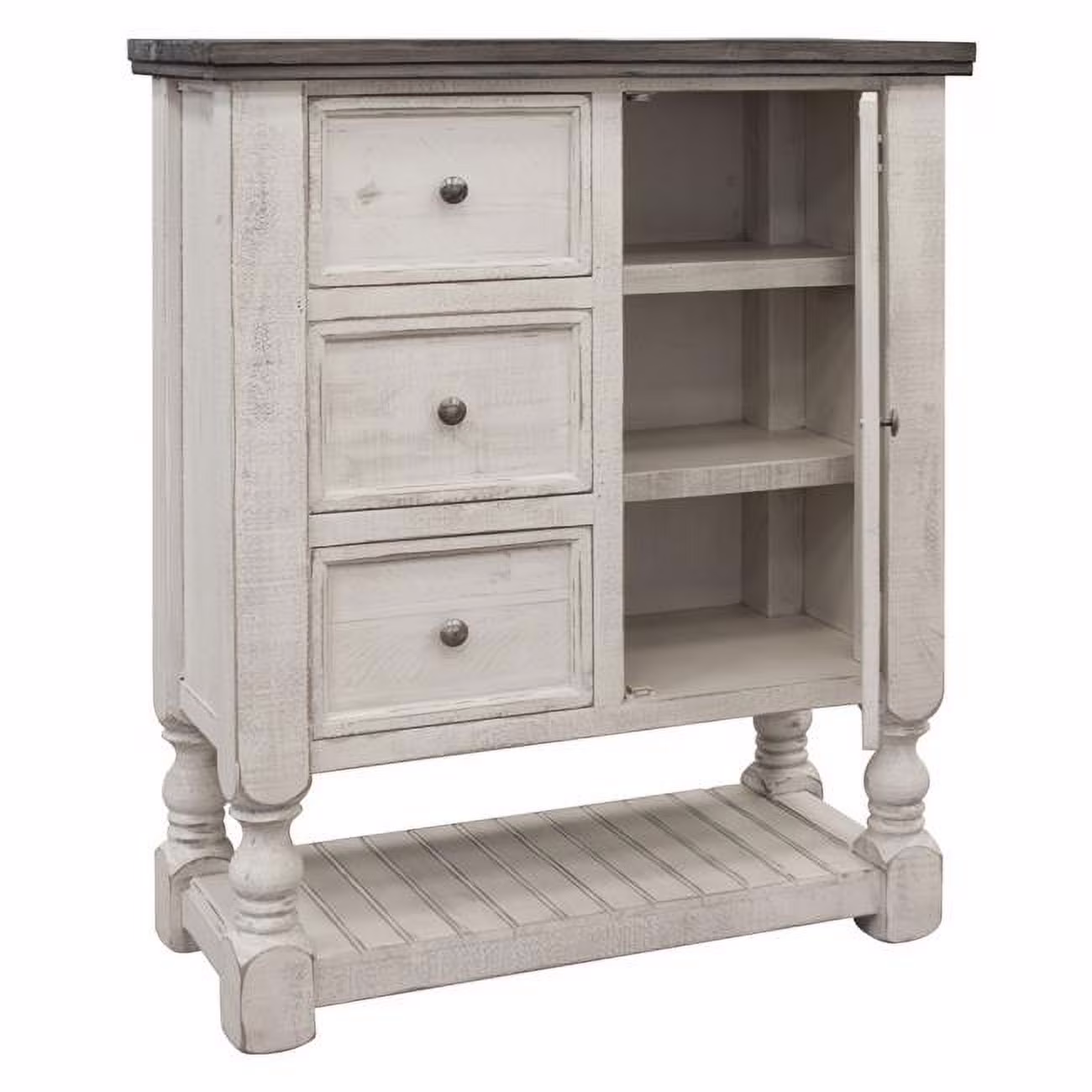 HomeRoots 524568 39 in. Solid Wood Three Drawer Chest, Gray & Ivory