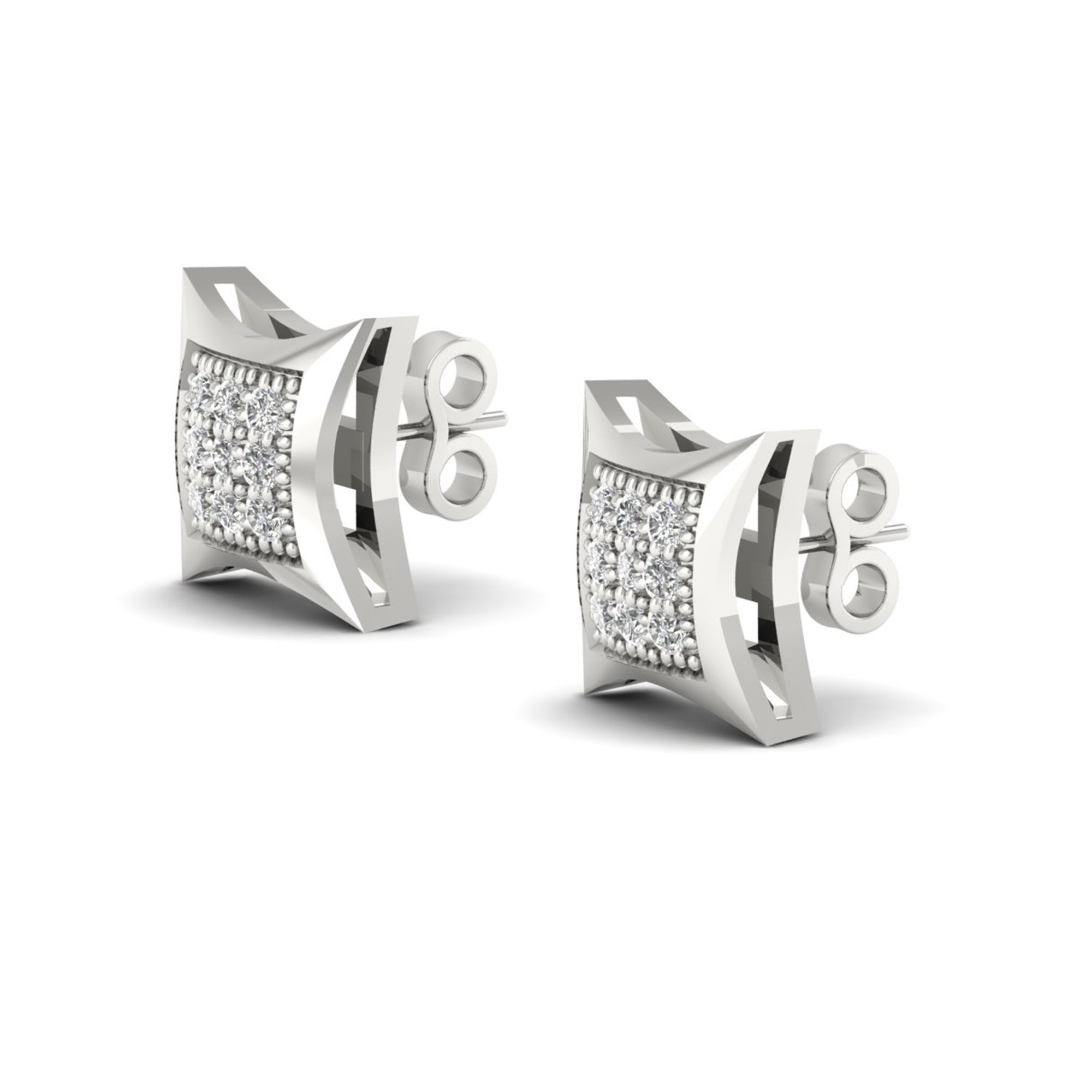 1/20ct TW Diamond 10K White Gold Kite Shape Cluster Stud Earrings