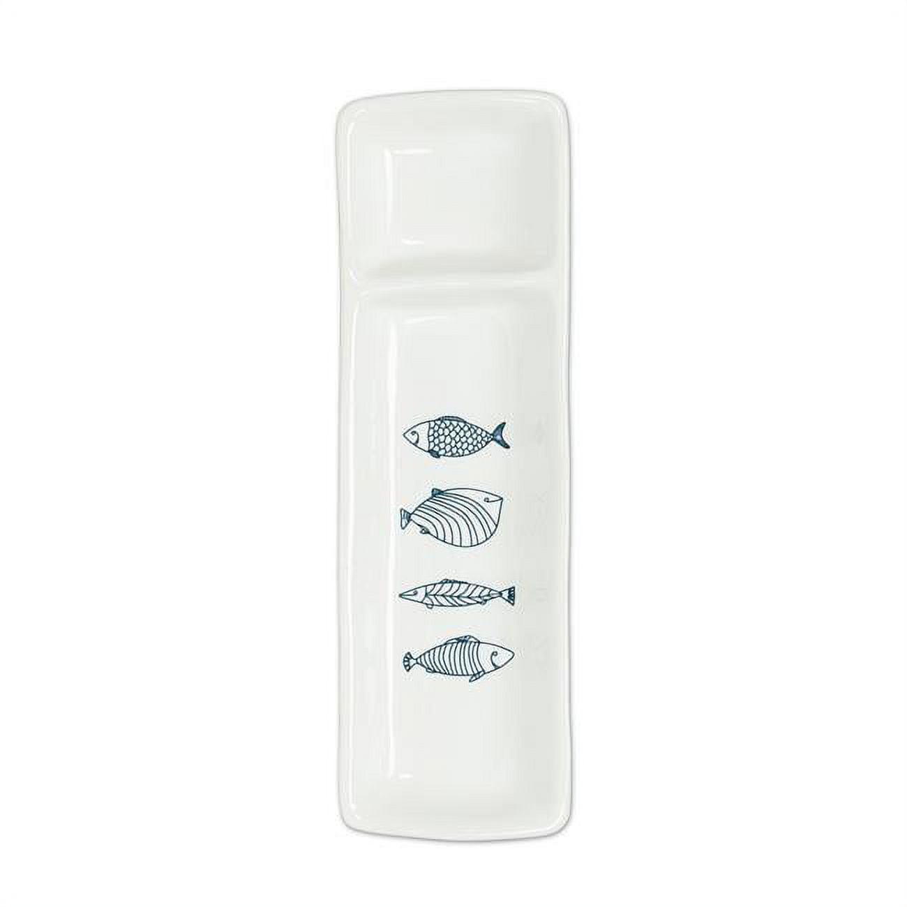 11 in. 2 Section Fish Plate, White & Blue