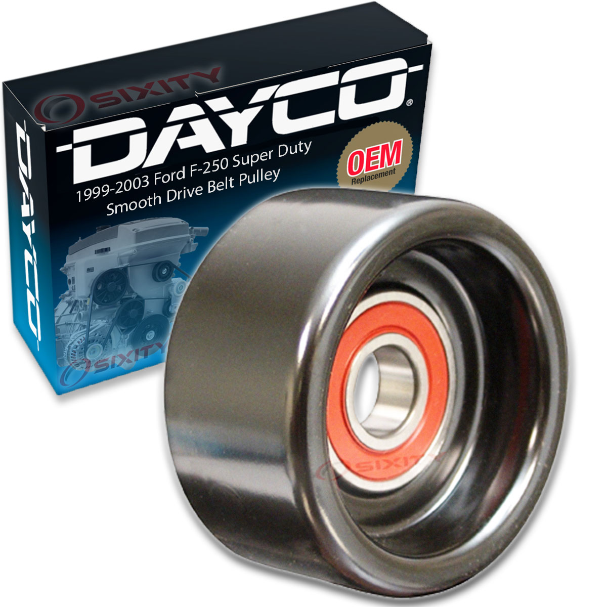 Dayco Smooth Pulley Drive Belt Tensioner Pulley compatible with Ford F-250 Super Duty 6.0L 7.3L V8 1999-2003