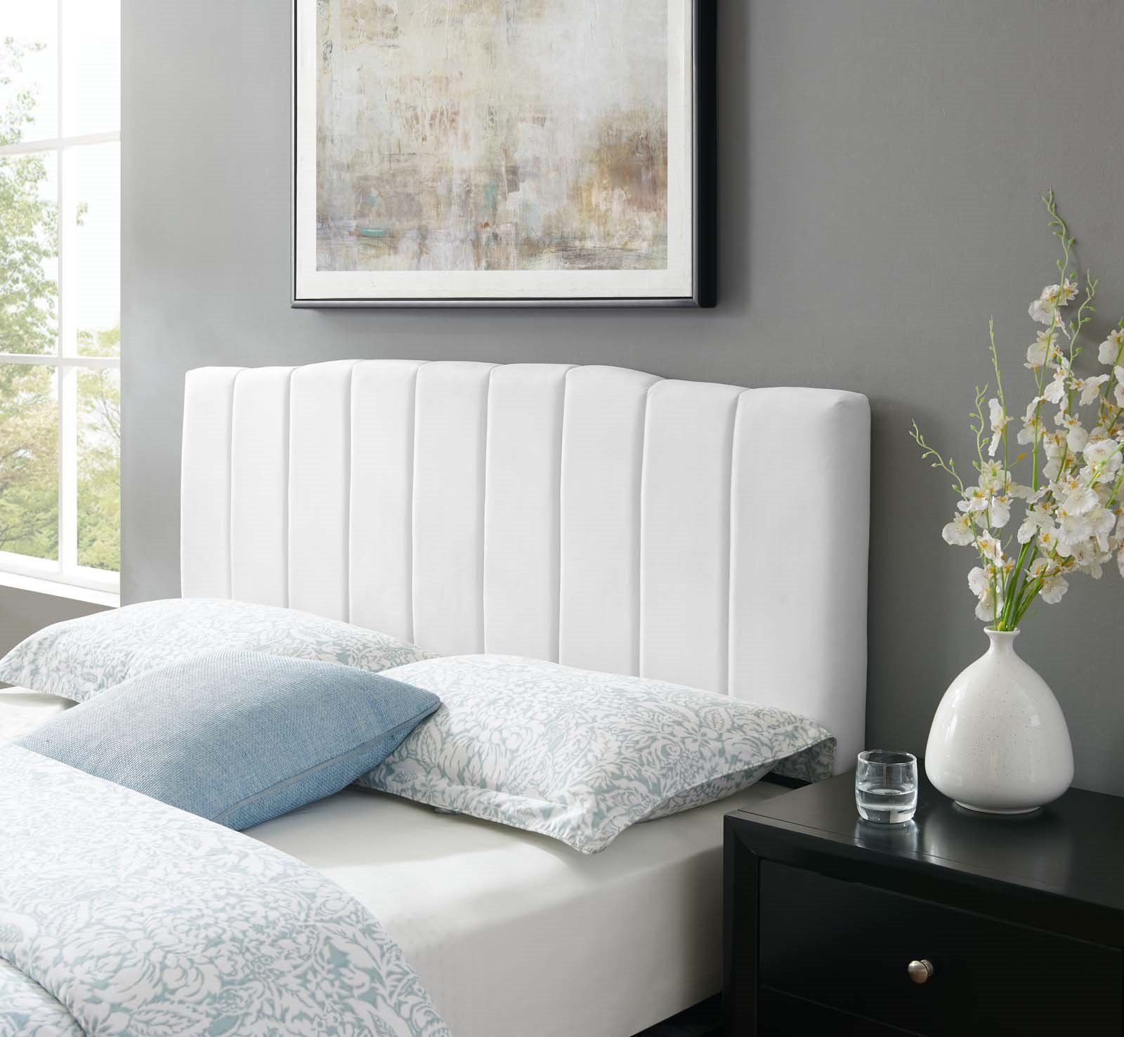 Tufted Headboard, Full Queen Size, Velvet, White, Modern Contemporary Urban Design, Bedroom Master Guest Suite