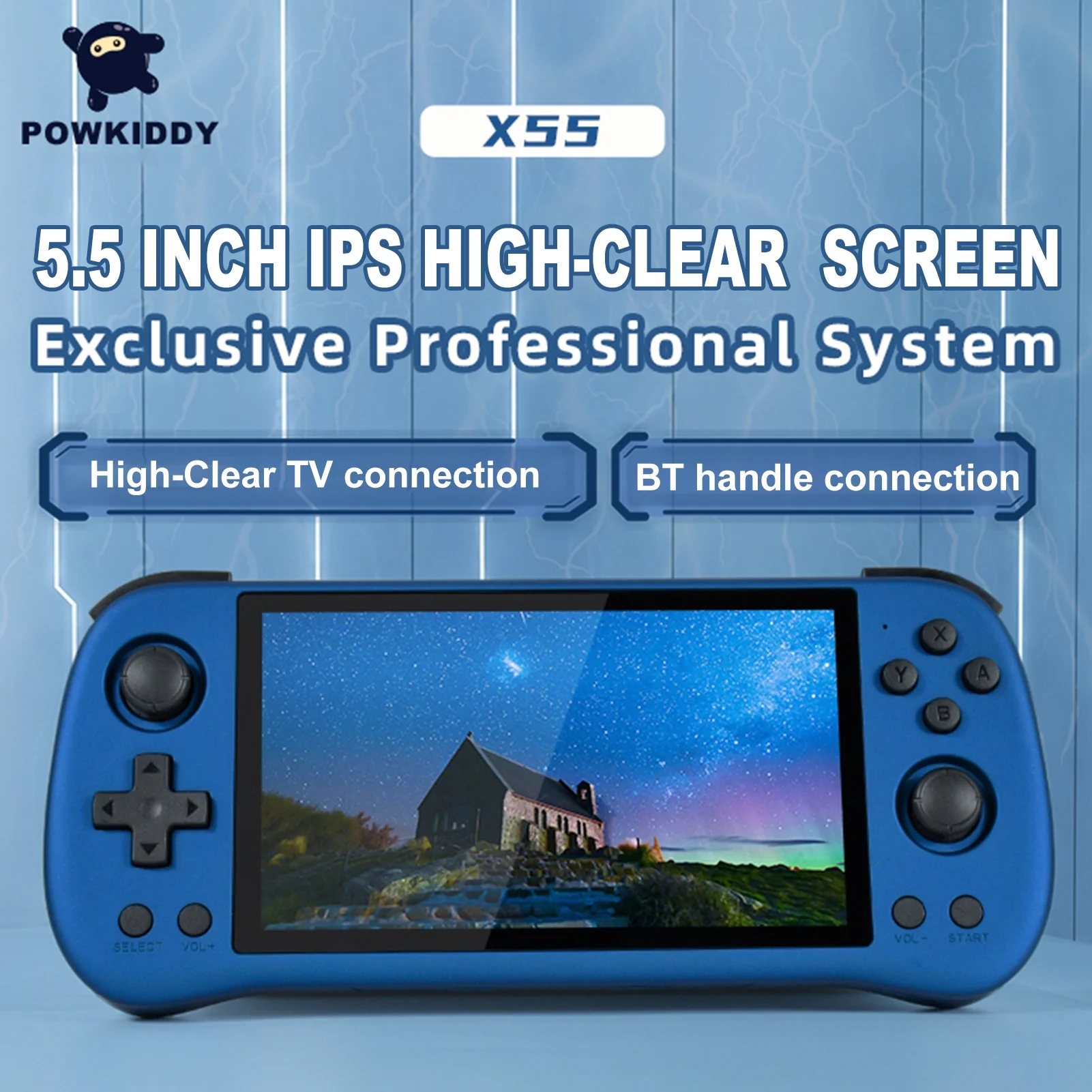 Powkiddy Handheld Game 5.5-inch IPS 1280*720 High-clear Screen Exclusive Professional System Game Console Portable Gaming Player