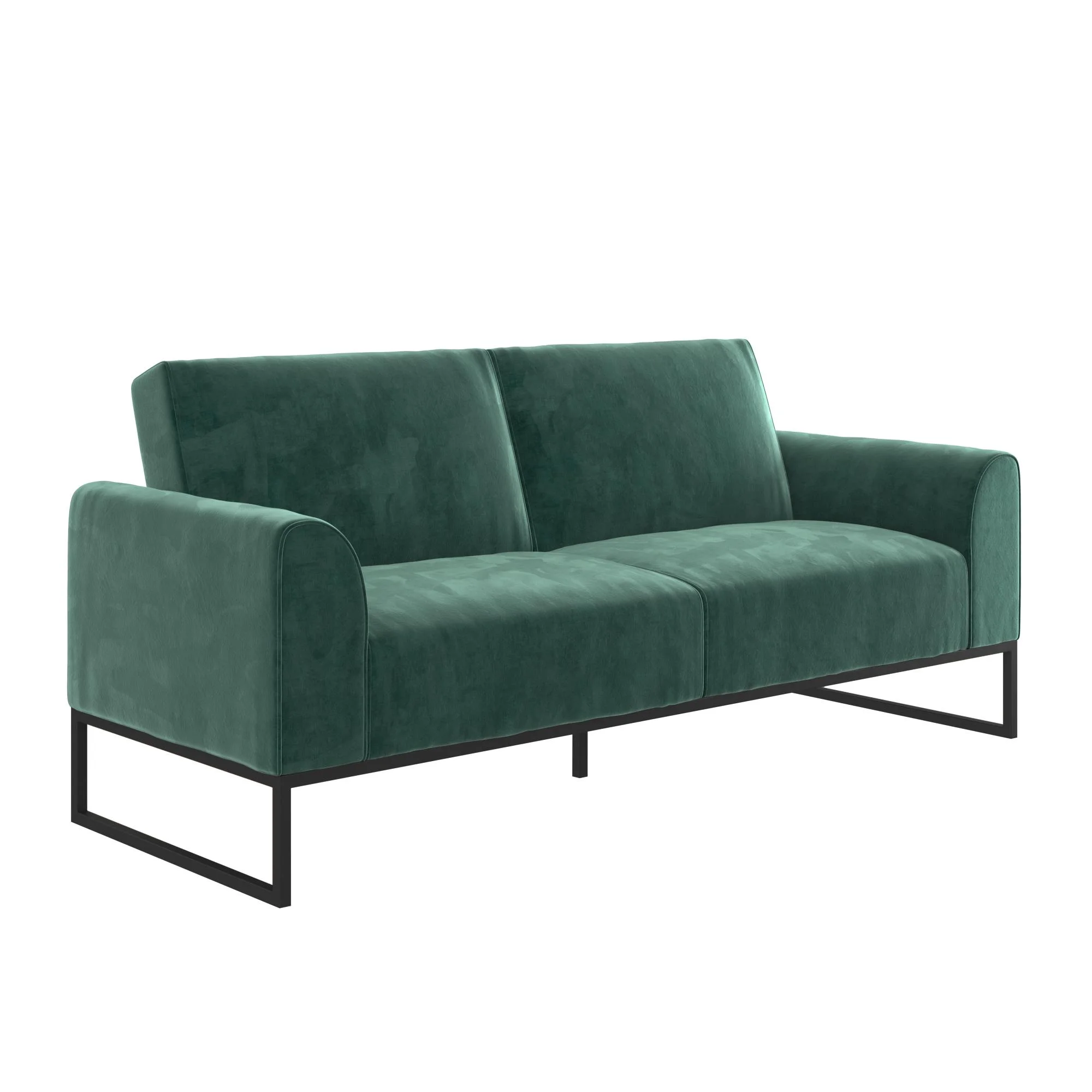 CosmoLiving Adley Coil Futon, Medium Teal Velvet with Black Metal Base