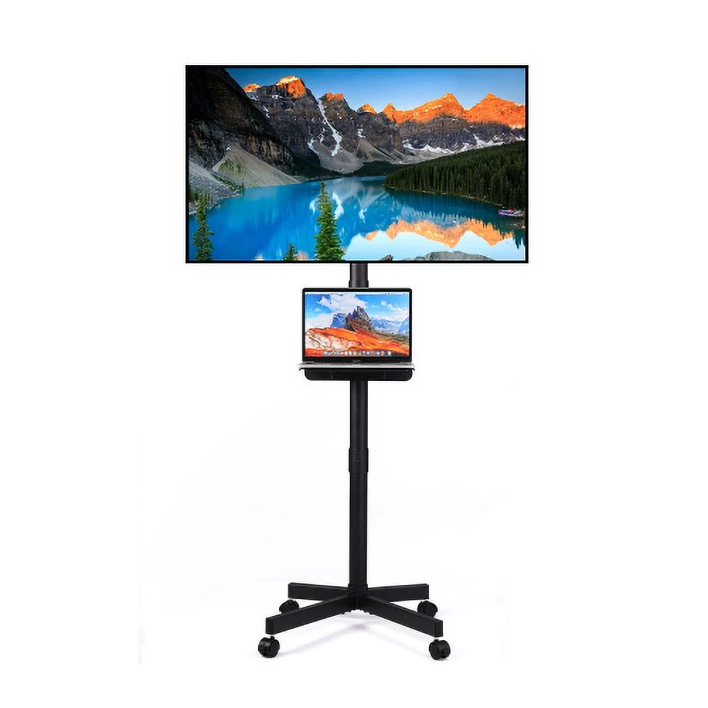 Mobile TV Stand on Wheels, Height Adjustable Tilt Rolling TV Stand