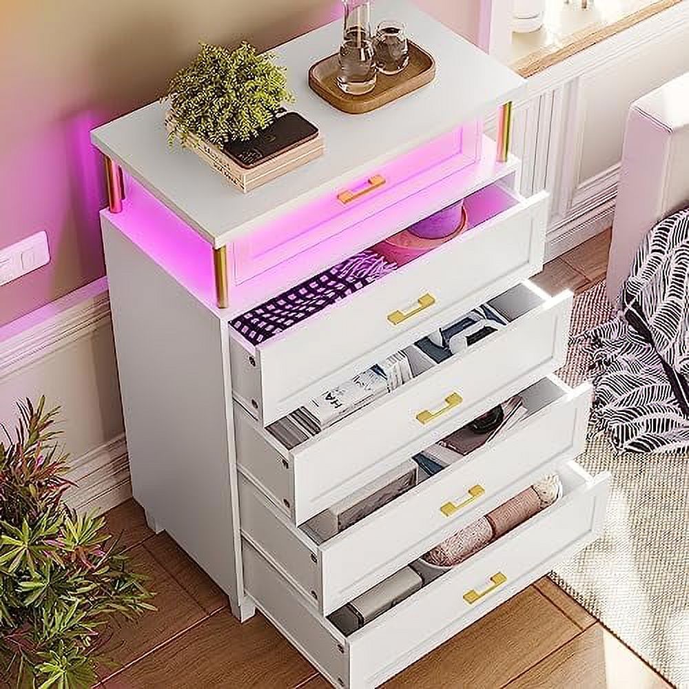 NLIBOOMLife Chest of Drawers with LED Light  Tall Dresser for Bedroom with 5 Drawers  Large Capacity  Cabinet  Wood Dresser for Bedroom  Living Room  Closet  5 Drawers-white  (VD-Drawers