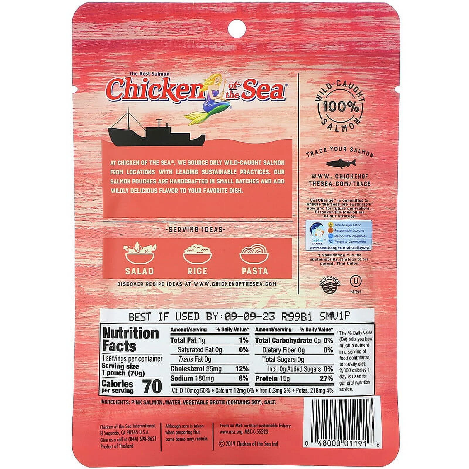 Chicken of the Sea, Wild-Caught Pink Salmon, 2.5 oz Pack of 4