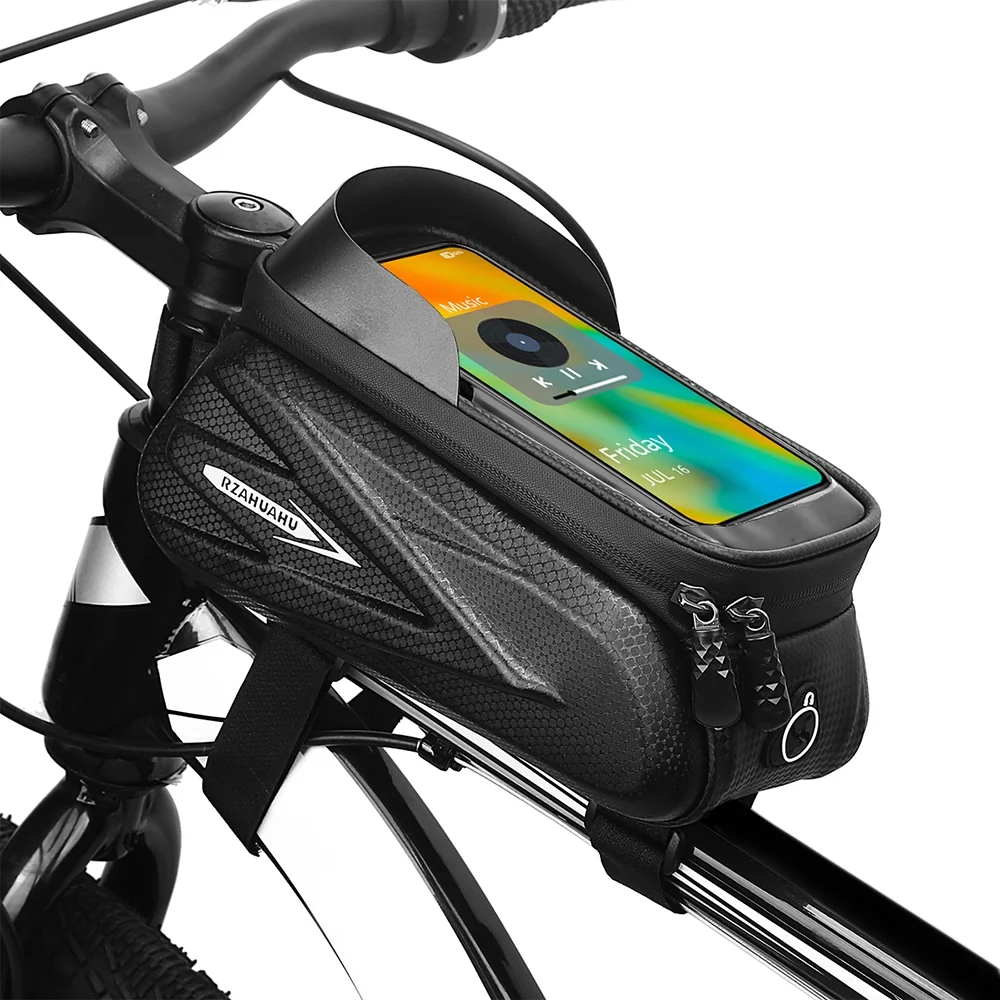 Phone Mount Bags for Cycling, Waterproof Front Frame Tube Bag with Sun Visor, Black