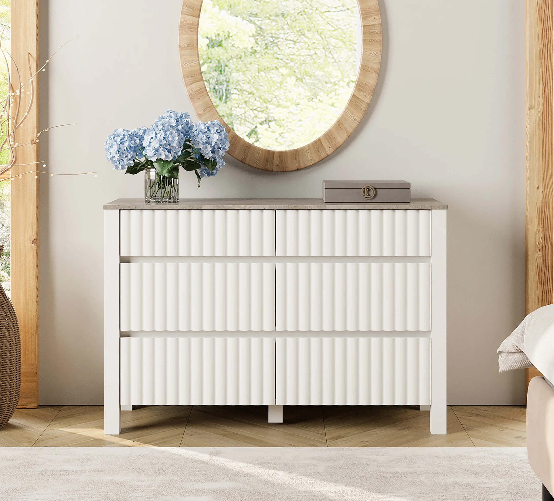 WAMPAT 6 Drawers Dresser Chest for Bedroom, Modern Wood Closet Storage Organizer Cabinet with Wide Drawers for Kids, Room Living Room, Nursery,Entryway,White