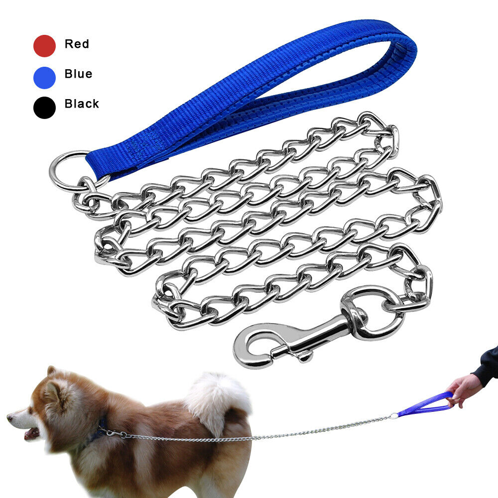 4ft Dog Chain Leash Heavy Duty Metal Walking Lead with Nylon Padded Handle Large