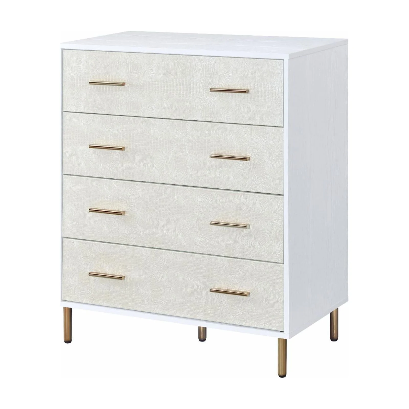 ACME Myles 4-Drawer Chest in White and Champagne
