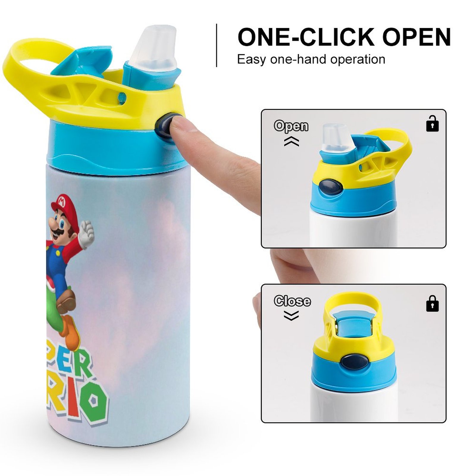 Game Super Mario Kid's Insulated Water Bottle With Straw Vacuum Stainless Steel Cup Leak-Proof Children Toddler Thermoses