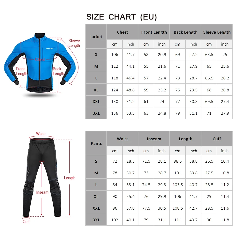 Lixada waterproof, windproof and warm polar fleece men's winter cycling jersey suit