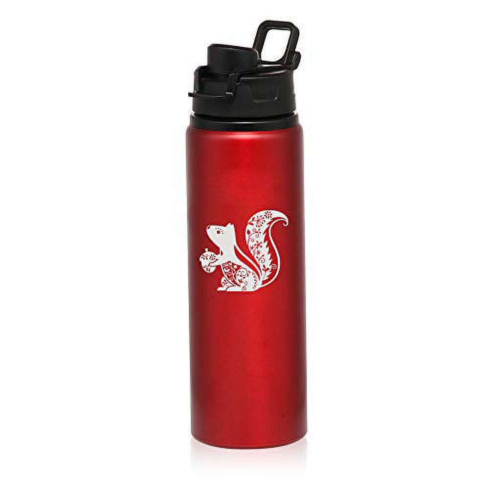 MIP Brand 25 oz Aluminum Sports Water Travel Bottle Fancy Squirrel (Red)