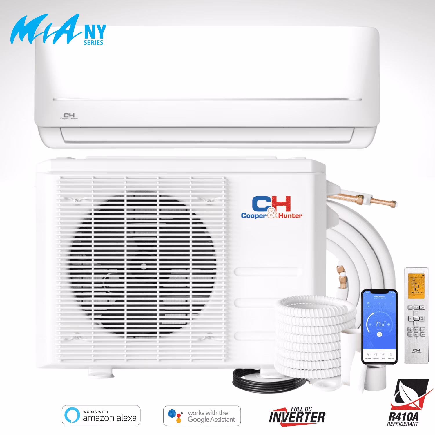 Cooper & Hunter 9000 BTU 115V Wall Mounted Mini Split Heat Pump Air Conditioner With 25ft Kit Cover 400 Sq Ft WiFi