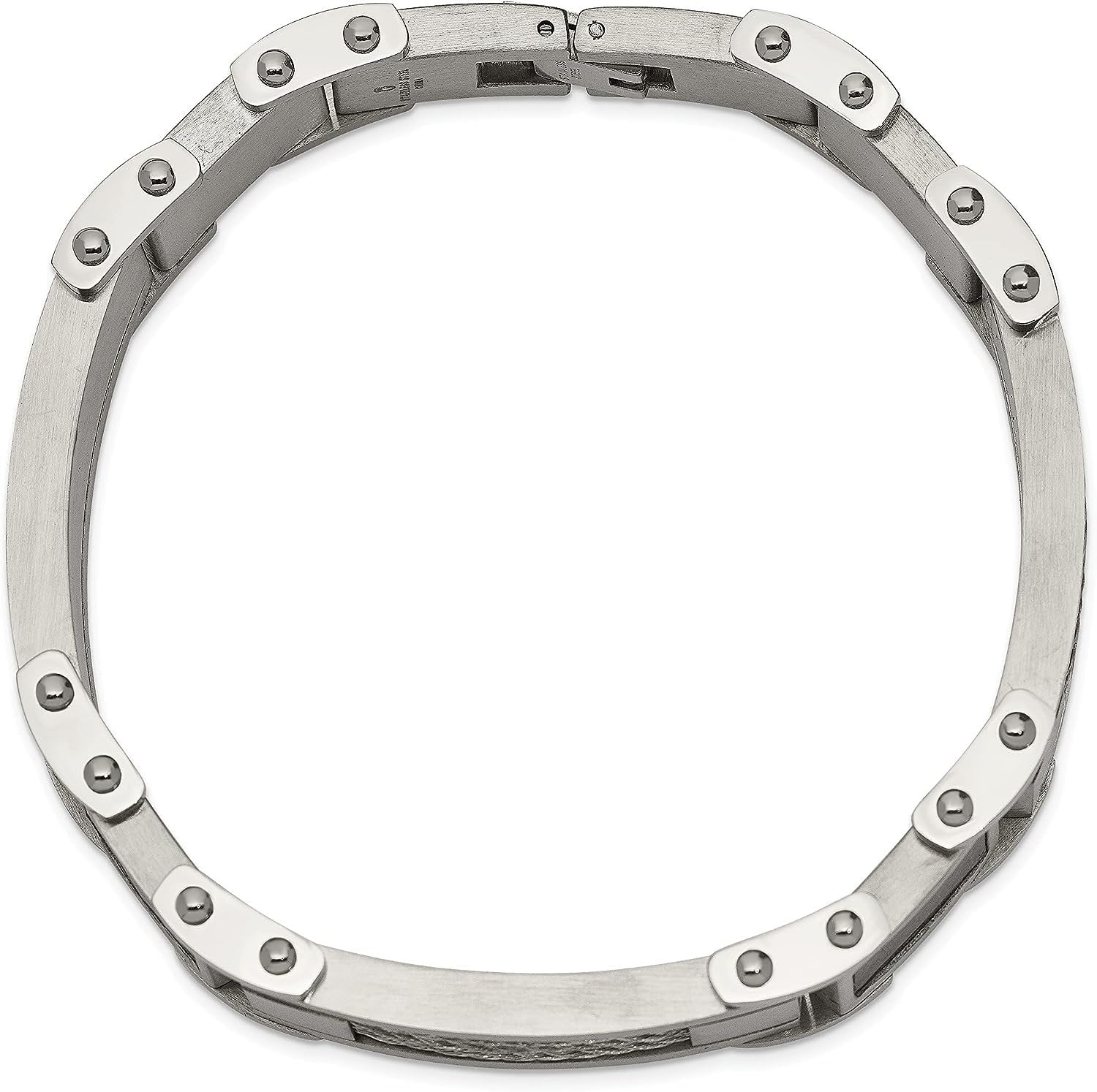 Chisel Stainless Steel Polished with Cable and Black Carbon Fiber Inlay Link Bracelet - 9