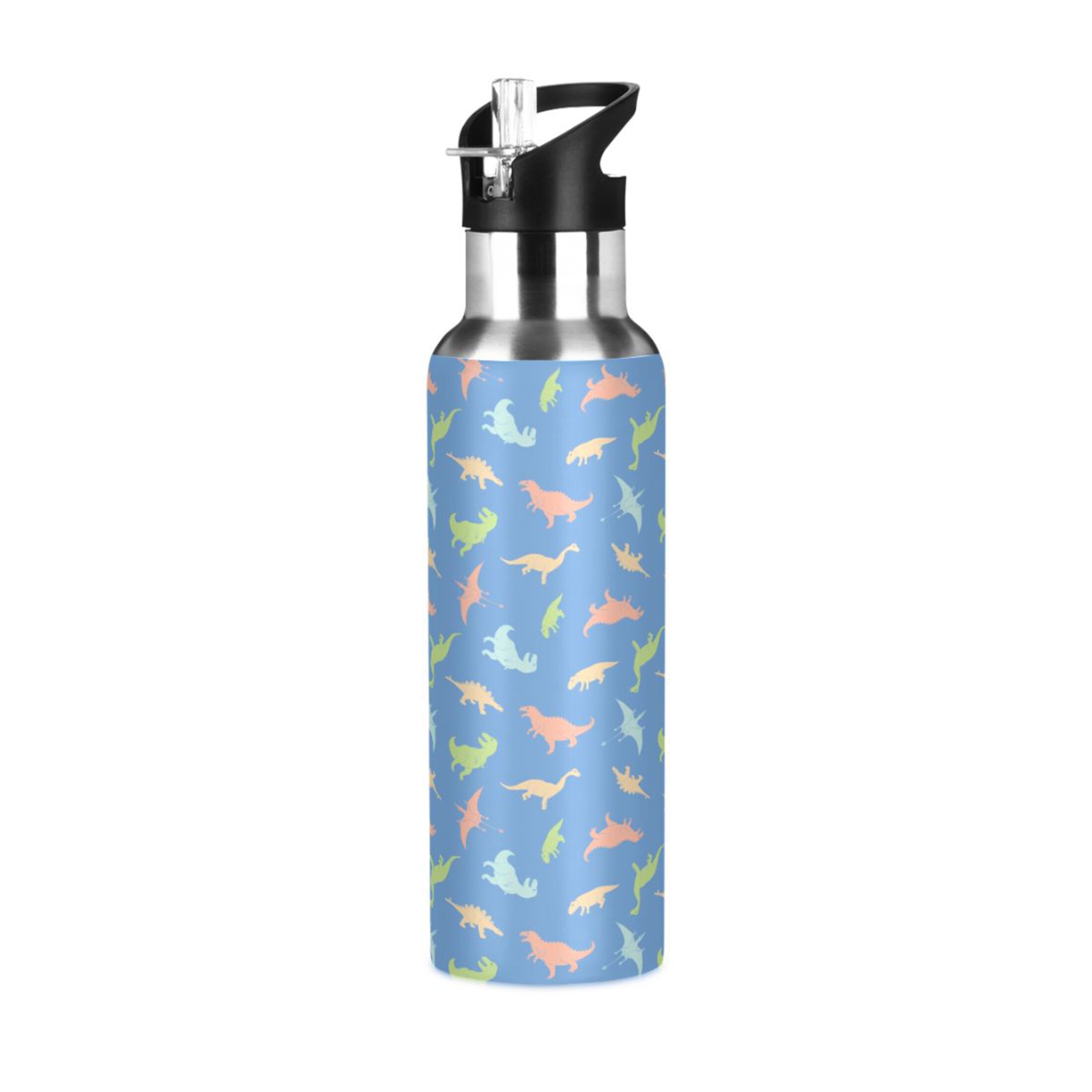 Stainless Steel Water Bottle Cute Cartoon Dinosaurs with Straw Lid Vacuum Insulated Keeps Hot and Cold Leak Proof Flask Jug for Gym Travel Sports Cycling Outdoor 20 OZ