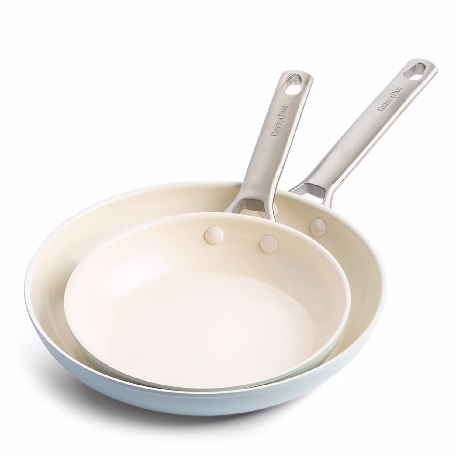 GreenPan Padova Healthy Ceramic Non-Stick 2-Piece Open Frypan Set, 8 and 10-Inch, Light Blue